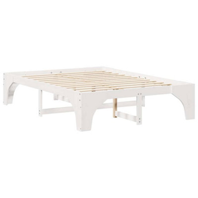 Stylish Floor Bed Frame with Storage White Solid pine wood