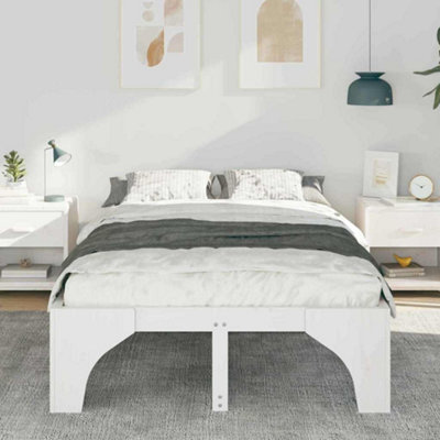 Stylish Floor Bed Frame with Storage White Solid pine wood