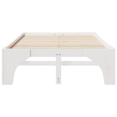 Stylish Floor Bed Frame with Storage White Solid pine wood