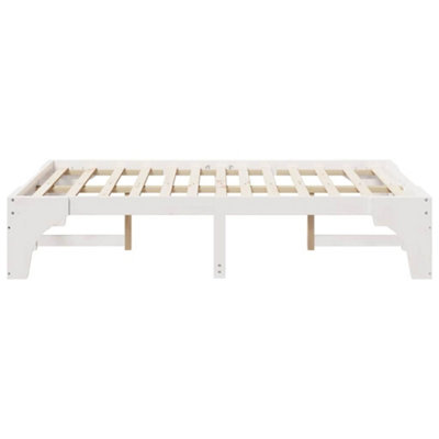 Stylish Floor Bed Frame with Storage White Solid pine wood