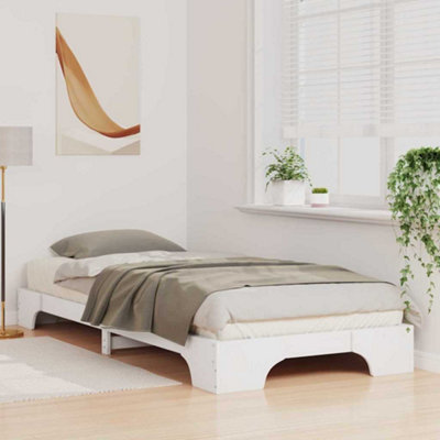 Stylish Floor Bed Frame with Storage White Wood