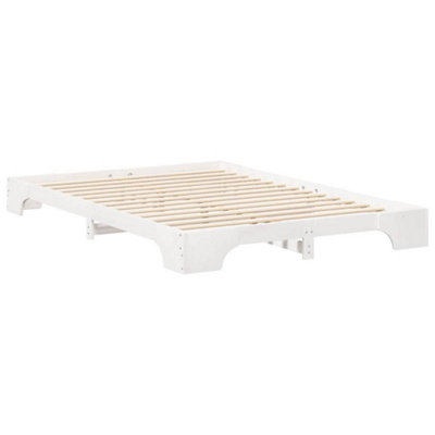 Stylish Floor Bed Frame with Storage White Wood