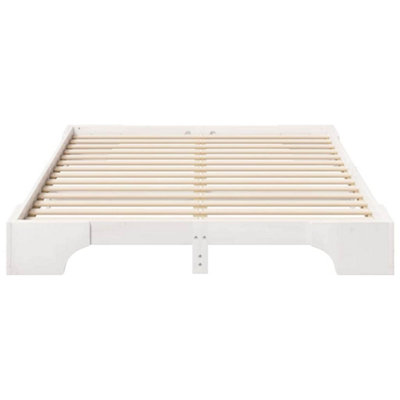 Stylish Floor Bed Frame with Storage White Wood