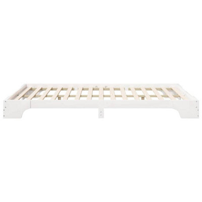 Stylish Floor Bed Frame with Storage White Wood