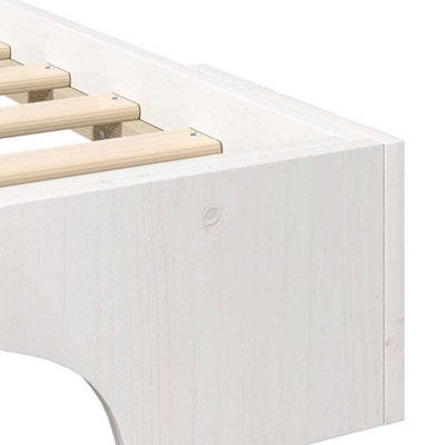 Stylish Floor Bed Frame with Storage White Wood