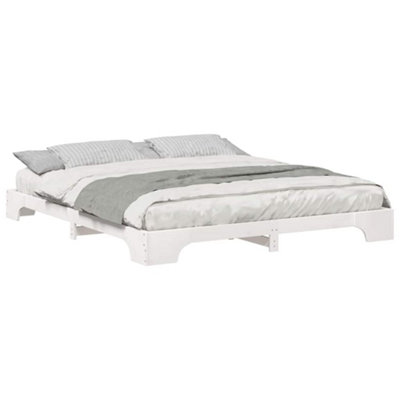 Stylish Floor Bed Frame with Storage White Wood