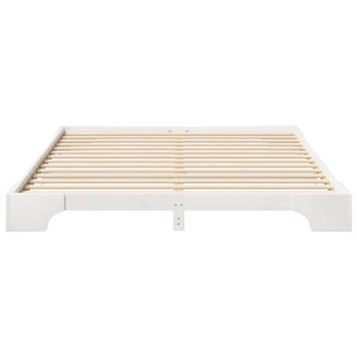 Stylish Floor Bed Frame with Storage White Wood