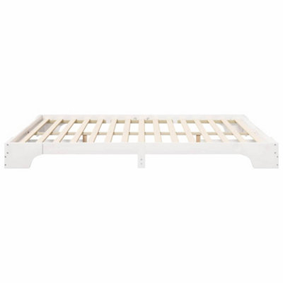 Stylish Floor Bed Frame with Storage White Wood