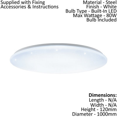 Stylish Flush Ceiling Light with White Shade and Crystal Effect - LED 80W