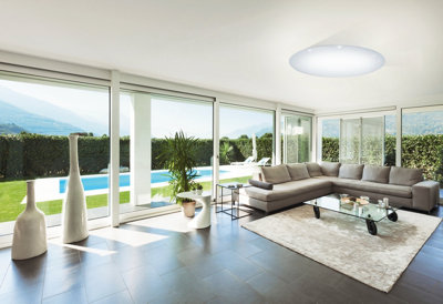 Stylish Flush Ceiling Light with White Shade and Crystal Effect - LED 80W