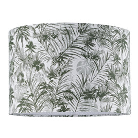 Stylish Forest Green Palm Tree Decorated 12" Linen Fabric Drum Lamp Shade