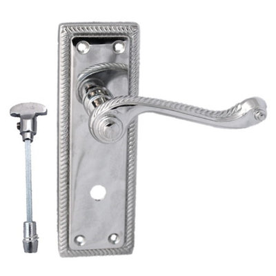 Stylish Georgian Chrome Door Handles Lever Latch Lock Roped Edge Door Handle