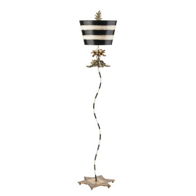 Stylish Gold Leaf and Black Striped Floor Lamp with Star Base and LED Bulb