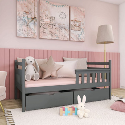 Stylish Graphite Emma Single Bed with Storage and Bonnell Mattress  (H)85cm (W)198cm (D)97cm - Space-Saving Design
