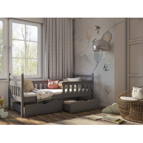 Stylish Graphite Emma Single Bed with Storage and Foam Mattress  (H)85cm (W)198cm (D)97cm - Space-Saving Design