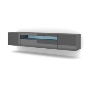 Stylish Graphite Gloss Aura TV Cabinet (W)200cm (H)42cm (D)37cm - Sleek & Organised