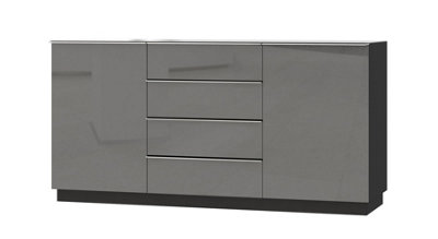 Stylish Grey Helio 26 Sideboard Cabinet, Spacious Storage Solution with 4 Drawers & 2 Doors, H710mm W1600mm D480mm