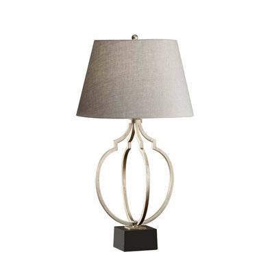 Stylish Grey Linen Table Lamp with Ebonized Silver Leaf Finish