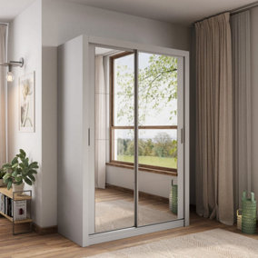Stylish Grey Lux 18 Sliding Door Wardrobe H2150mm W1500mm D600mm with Mirrored Panels