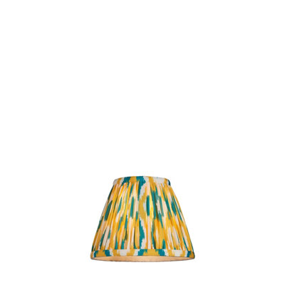 Stylish Handcrafted 16cm Tapered Cylinder Lamp Shade in Yellow and Jade - Unique Ikat Pattern