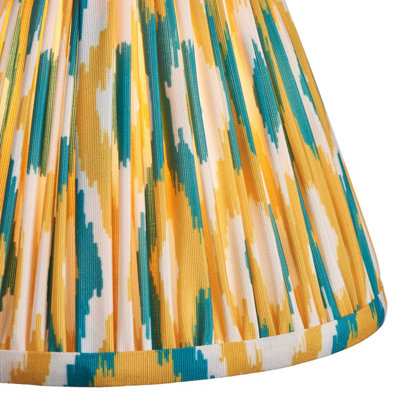 Stylish Handcrafted 16cm Tapered Cylinder Lamp Shade in Yellow and Jade - Unique Ikat Pattern