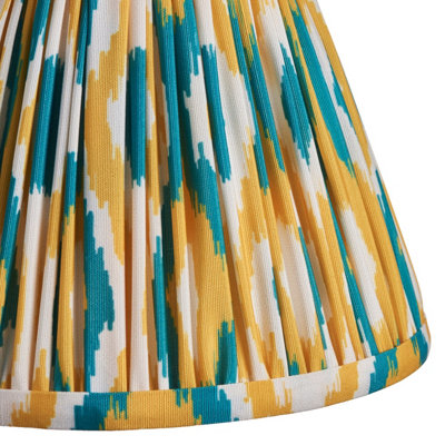 Stylish Handcrafted 16cm Tapered Cylinder Lamp Shade in Yellow and Jade - Unique Ikat Pattern