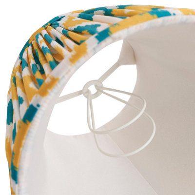 Stylish Handcrafted 16cm Tapered Cylinder Lamp Shade in Yellow and Jade - Unique Ikat Pattern
