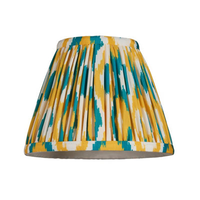 Stylish Handcrafted 16cm Tapered Cylinder Lamp Shade in Yellow and Jade - Unique Ikat Pattern