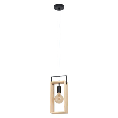 Stylish Hanging Ceiling Pendant Light with Black and Natural Wood Frame