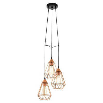 Stylish Hanging Ceiling Pendant Light with Copper Wire Cage and 3 E27 Bulb Holders