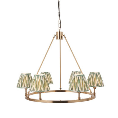Stylish Hanging Pendant Light with Cotswold Green Shades and Aged Brass Finish