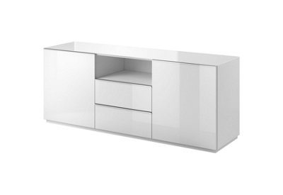 Stylish Helio 25 Sideboard Cabinet, White Glass Finish, Multifunctional Storage H710mm W1800mm D480mm