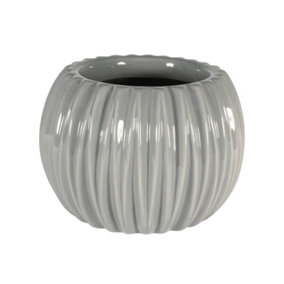 Stylish Indoor Ceramic Grey Ribbed Orchid Pot.  W14.6 cm