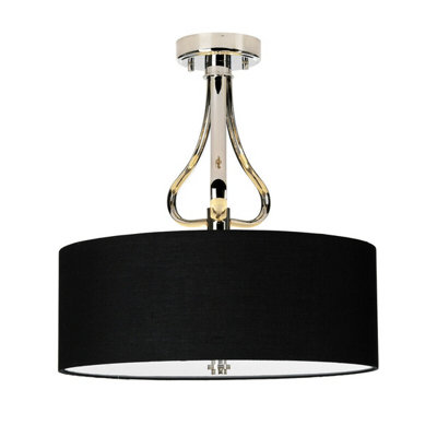 Stylish IP44 3 Bulb Semi Flush Light with Black Shade and Chrome Finish