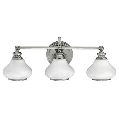 Stylish IP44 3 Bulb Wall Light with Opal Glass Shades and Chrome Finish