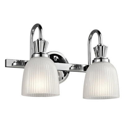 Stylish IP44 Twin Wall Light with Ribbed Glass and Polished Chrome Finish