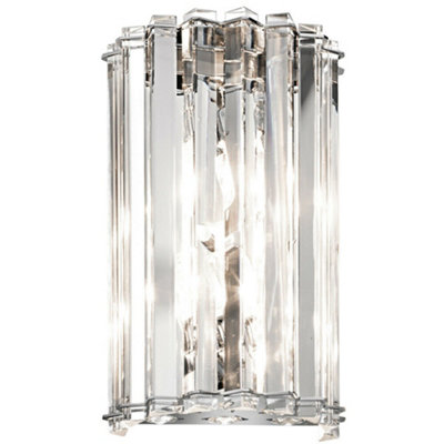 Stylish IP44 Twin Wall Light with Triangular Crystal Prisms and Chrome Finish