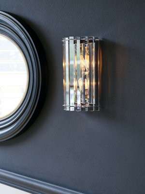 Stylish IP44 Twin Wall Light with Triangular Crystal Prisms and Chrome Finish