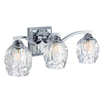 Stylish IP44 Wall Light Fixture with 3 Cut Glass Shades and Polished Chrome Finish