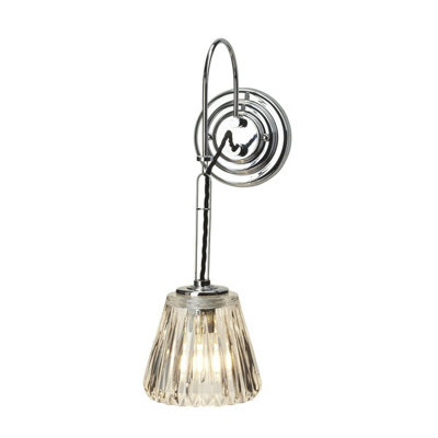 Stylish IP44 Wall Light with Ribbed Glass Shade and Polished Chrome Finish