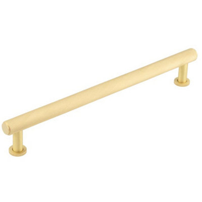 Stylish Knurled Cabinet Handle in Satin Brass - 224mm Length - Kitchen Drawer Pull Handle