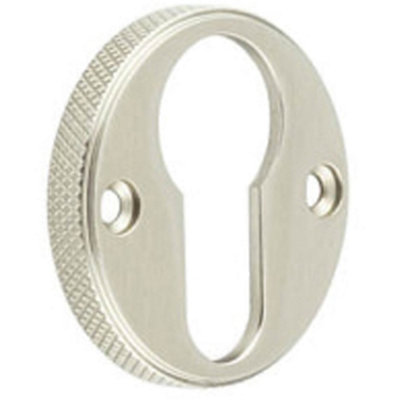 Stylish Knurled Euro Profile Escutcheon in Satin Nickel Finish - Solid Brass Key Hole Cover