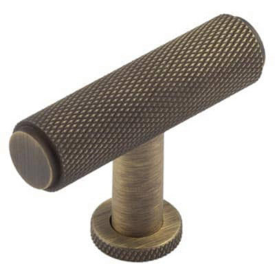 Stylish Knurled T Bar Cupboard Knob in Antique Brass Finish - Kitchen Cabinet Knob