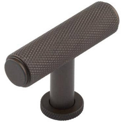 Stylish Knurled T Bar Cupboard Knob in Dark Bronze Finish - Kitchen Cabinet Knob