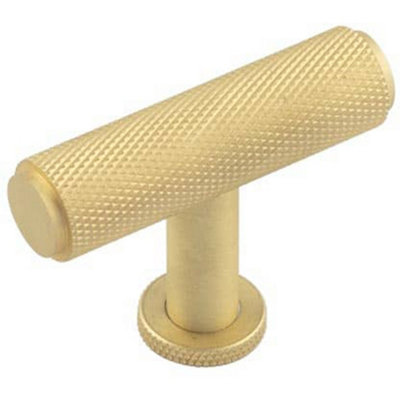 Stylish Knurled T Bar Cupboard Knob in Satin Brass for Modern Interiors - Kitchen Cabinet Knob