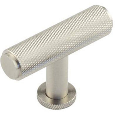 Stylish Knurled T Bar Cupboard Knob in Satin Nickel Finish - Kitchen Cabinet Knob