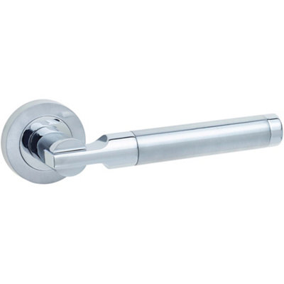Stylish Lever on Rose Door Handle in Polished and Satin Chrome Finish - Interior Handle