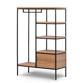 Stylish Loft Caramel Open Wardrobe H1630mm W1060mm D500mm with Shelves, Drawers, and Hanging Rail