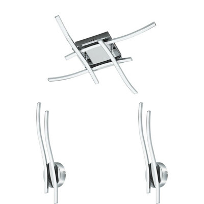 Stylish Low Ceiling Light with Two Chrome Wall Sconces - Modern LED Multi-Arm Design
