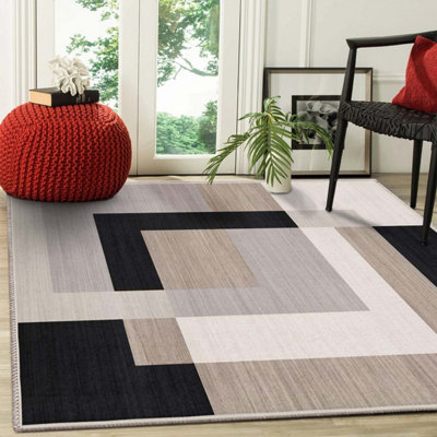 Stylish Milo Neutral Printed Rug Hallway Area 120X170 cm Carpet Living ...